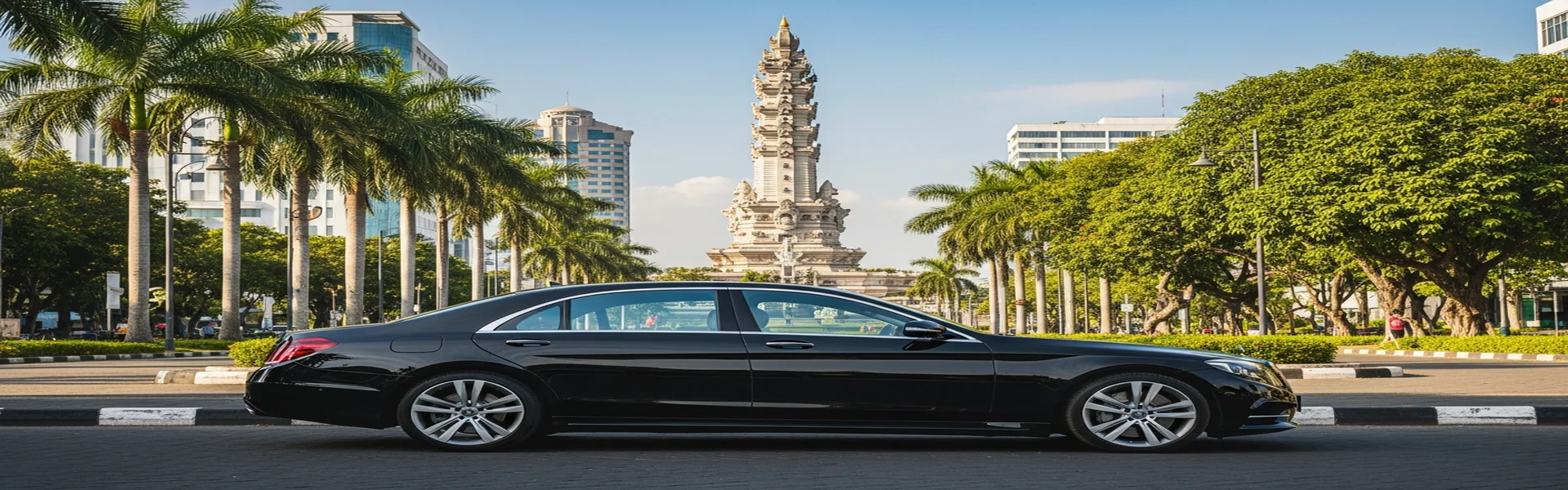 Luxury car rental Denpasar - premium fleet at Bajra Sandhi monument