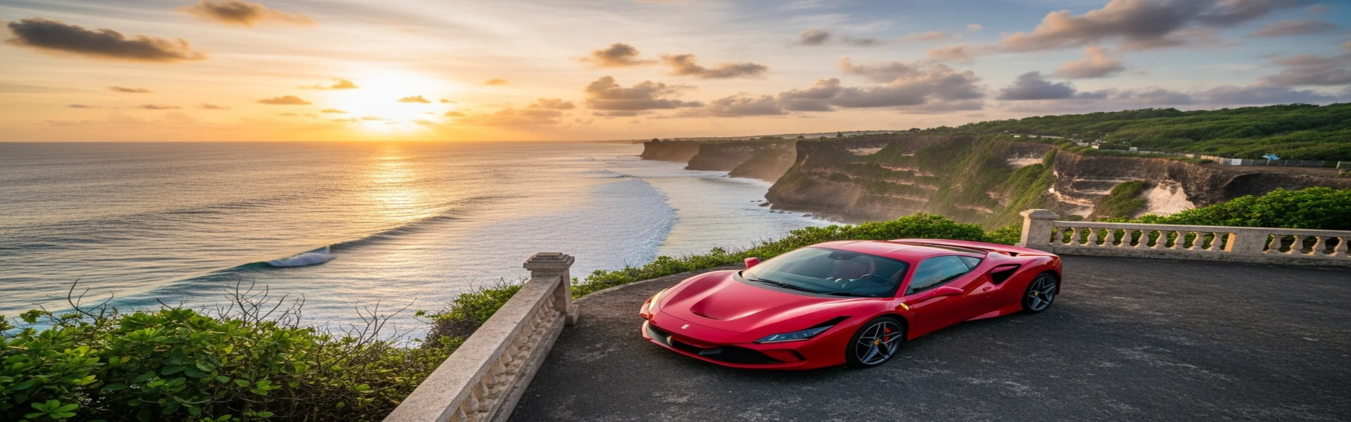 Luxury car rental Uluwatu - supercar on dramatic cliff road