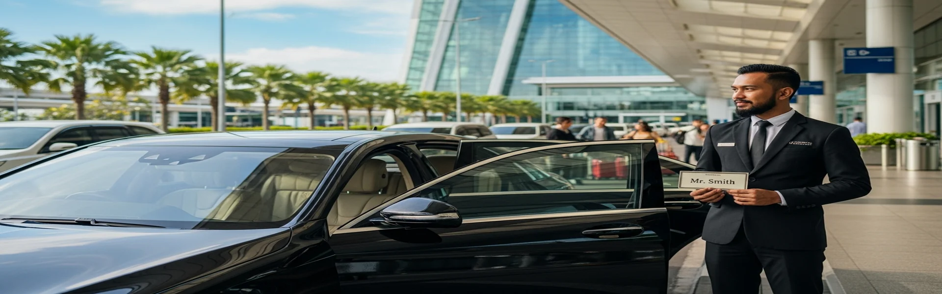 Luxury sedan at Bali airport VIP terminal - luxury airport transfer Bali