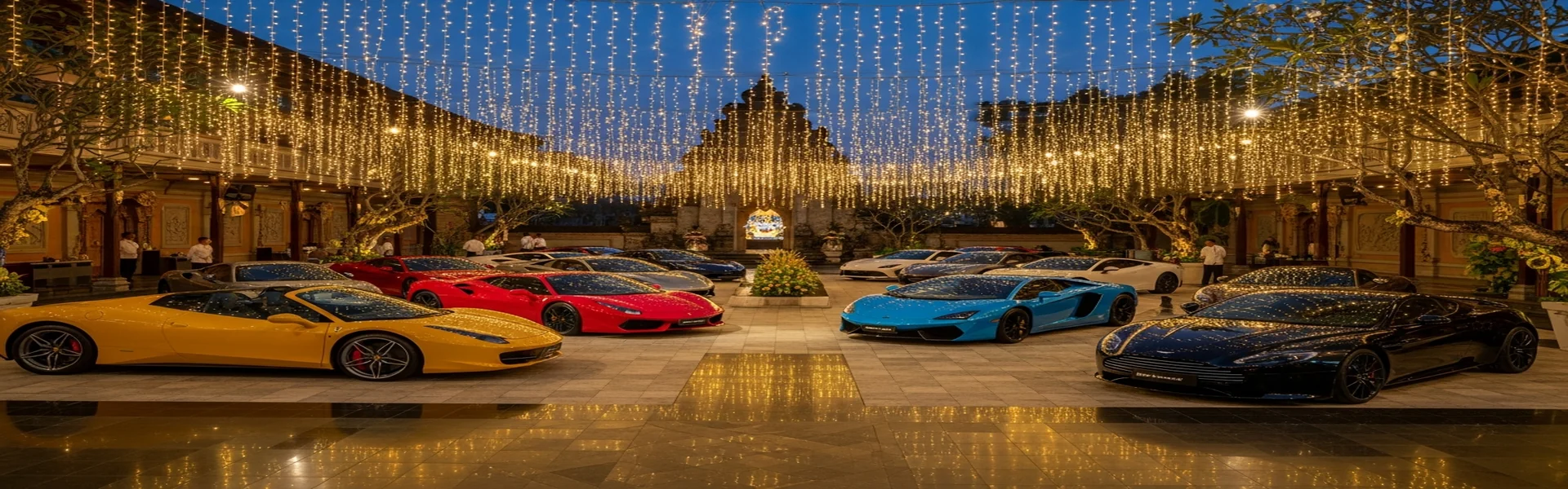 Exotic cars at Bali evening event - luxury car event hire Bali