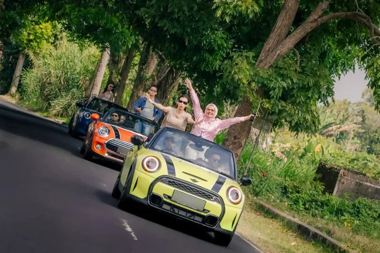 Group road trip in MINI Cooper convertibles in Bali
